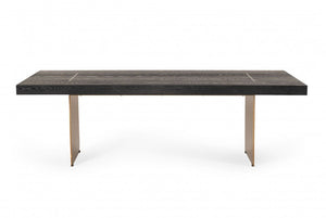 95" Dark Brown And Brass Metal Sled Base Dining Table