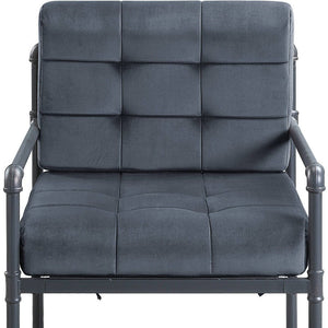 27" Gray and Steel Blue Velvet Arm Chair