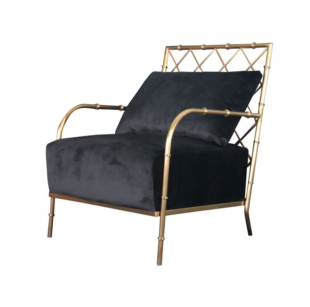 25" Black And Gold Velvet Arm Chair