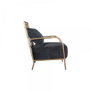 25" Black And Gold Velvet Arm Chair