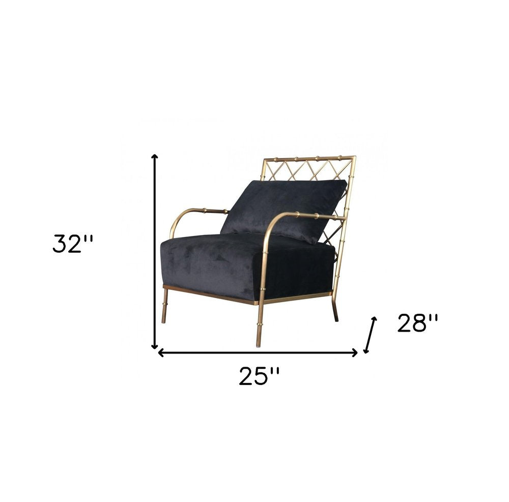 25" Black And Gold Velvet Arm Chair