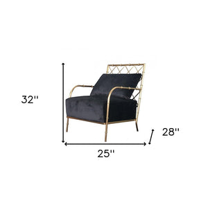 25" Black And Gold Velvet Arm Chair