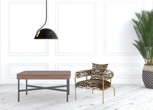 34" Beige And Black And Gold Upholstered Animal Print Barrel Chair