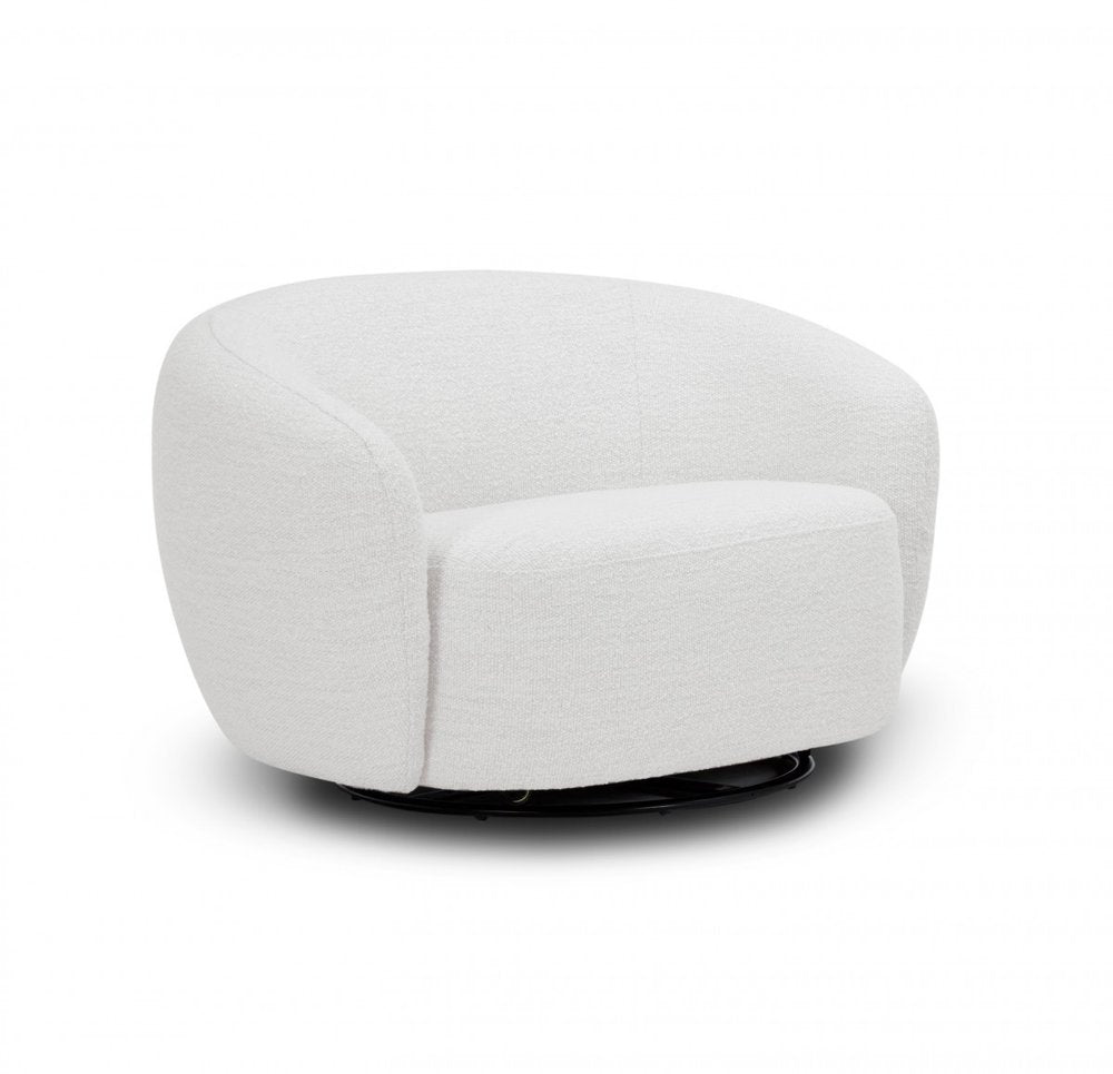 47" Off White And Black Upholstered Swivel Barrel Chair