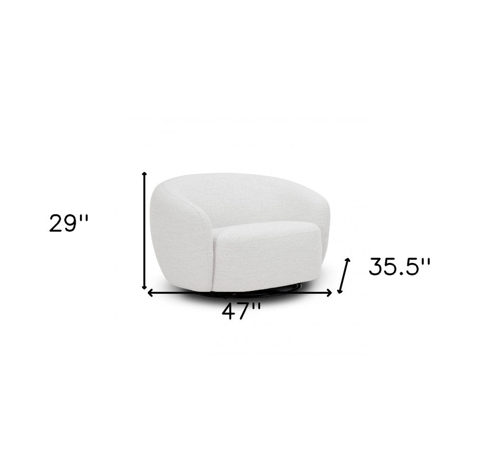 47" Off White And Black Upholstered Swivel Barrel Chair