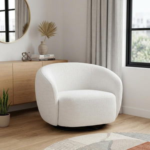 47" Off White And Black Upholstered Swivel Barrel Chair