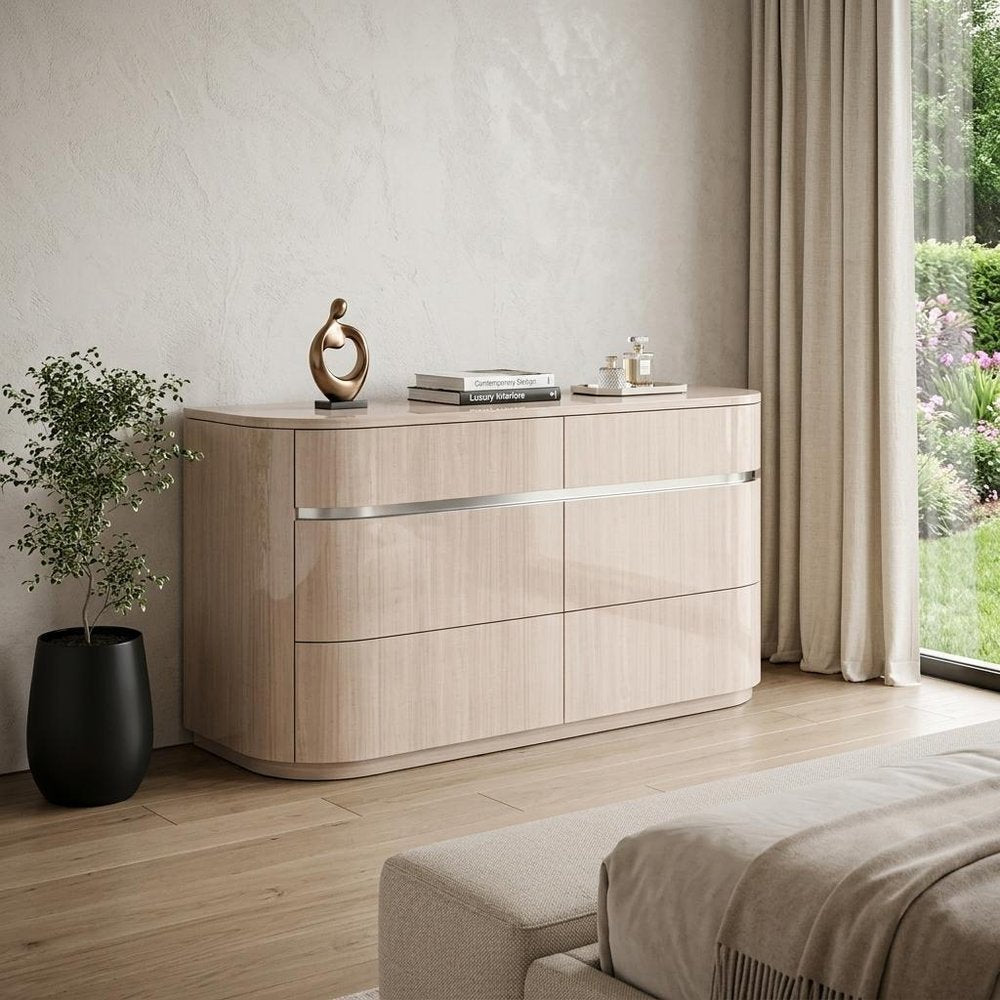 64" Beige Wood Six Drawer Double Dresser