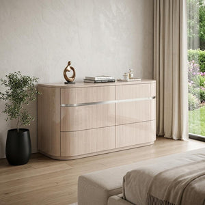 64" Beige Wood Six Drawer Double Dresser