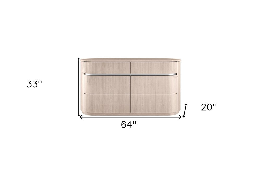 64" Beige Wood Six Drawer Double Dresser