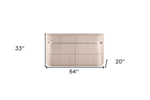 64" Beige Wood Six Drawer Double Dresser
