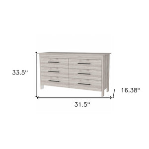 32" Light Gray Wood Six Drawer Double Dresser