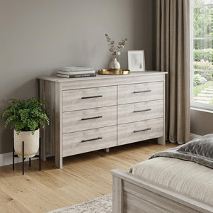 32" Light Gray Wood Six Drawer Double Dresser