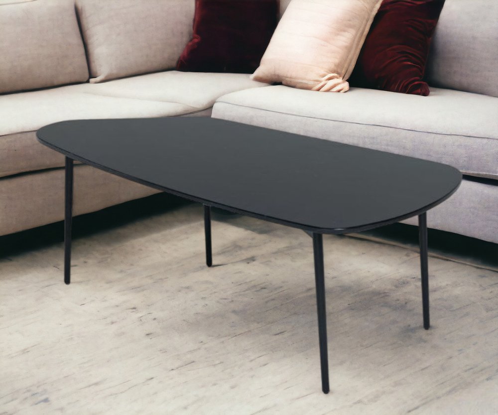 47" Black Faux Marble And Steel Free Form Coffee Table