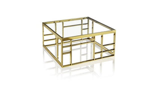40" Clear and Gold Glass And Stainless Steel Square Frame Coffee Table
