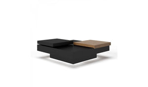39" Brown and Black Wood Square Block Coffee Table With Drawer