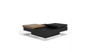 39" Brown and Black Wood Square Block Coffee Table With Drawer