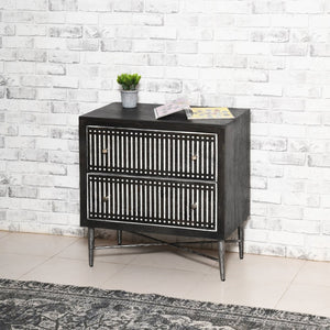 28" Dark Brown Solid Wood Two Drawer Nightstand