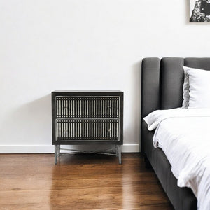 28" Dark Brown Solid Wood Two Drawer Nightstand