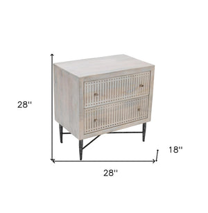 28" Ivory Solid Wood Two Drawer Nightstand