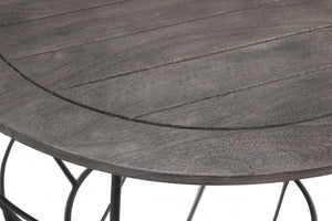 32" Gray Solid Wood Round Distressed Drum Drum Coffee Table