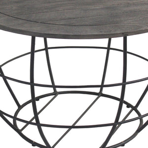 32" Gray Solid Wood Round Distressed Drum Drum Coffee Table