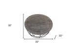 32" Gray Solid Wood Round Distressed Drum Drum Coffee Table