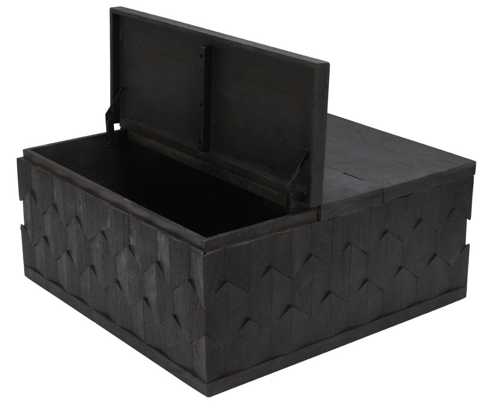 40" Dark Gray Solid Wood Square Distressed Solid Trunk Coffee Table