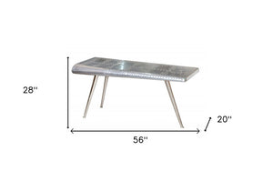 56" Silver Aluminum and Solid Wood Three Leg Console Table