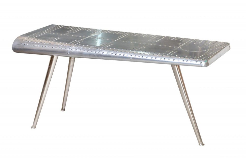 56" Silver Aluminum and Solid Wood Three Leg Console Table