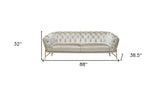 88" Beige Velvet Sofa With Gold Legs