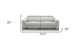 74" Gray Leather Reclining Sofa With Black Legs