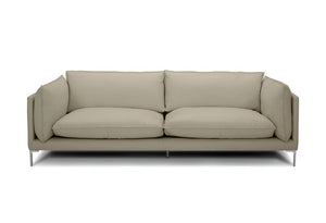 96" Taupe Leather Sofa With Silver Legs