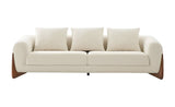 100" Cream Fabric Sofa With Wood Brown Legs