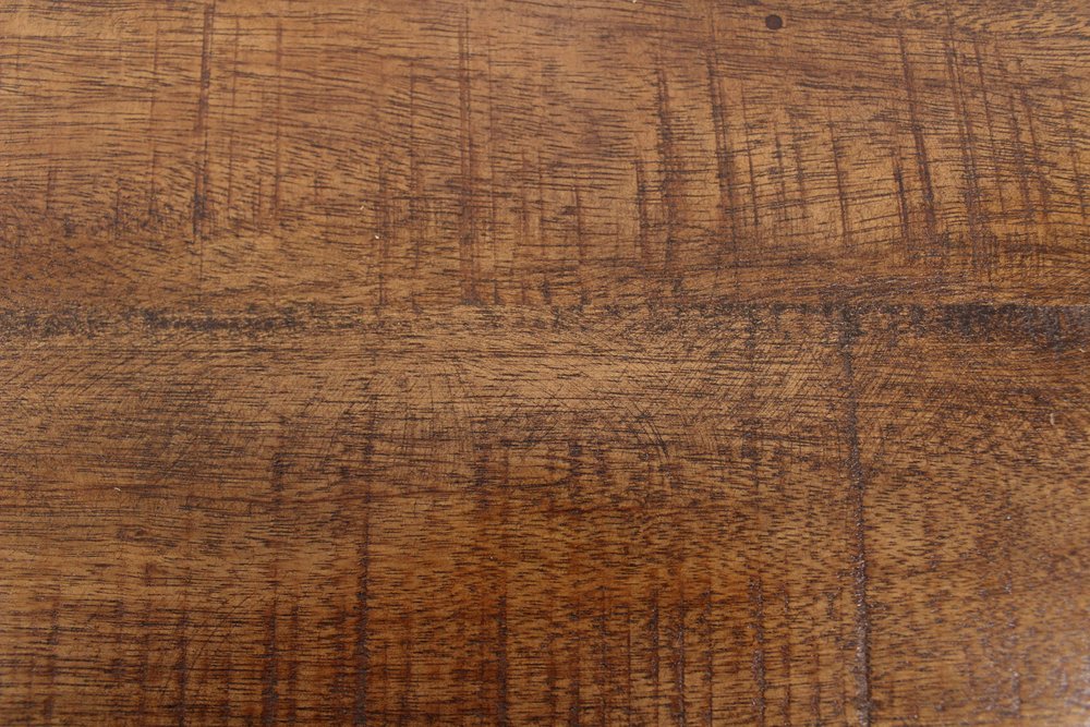 72" Brown and Brass Solid Wood Distressed Six Leg Console Table With Four Drawers