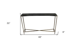 48" Black and Gold Stone and Iron Frame Console Table