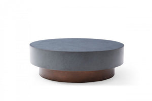 48" Gray and Brown Steel And Copper Round Drum Coffee Table