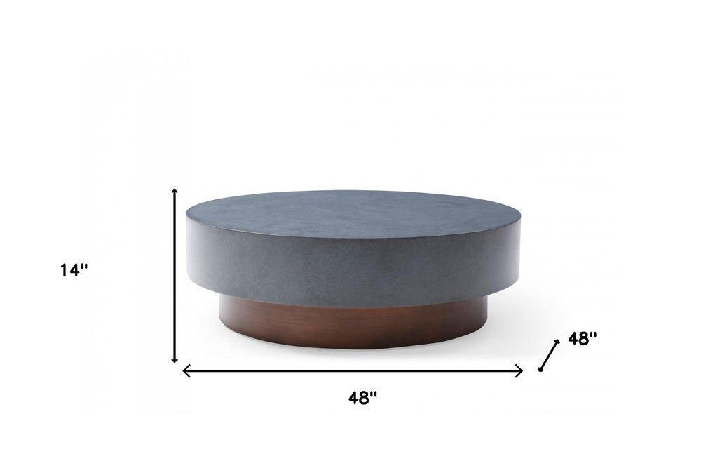 48" Gray and Brown Steel And Copper Round Drum Coffee Table