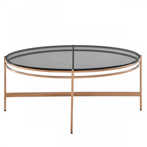 35" Gray and Gold Glass And Stainless Steel Round Coffee Table