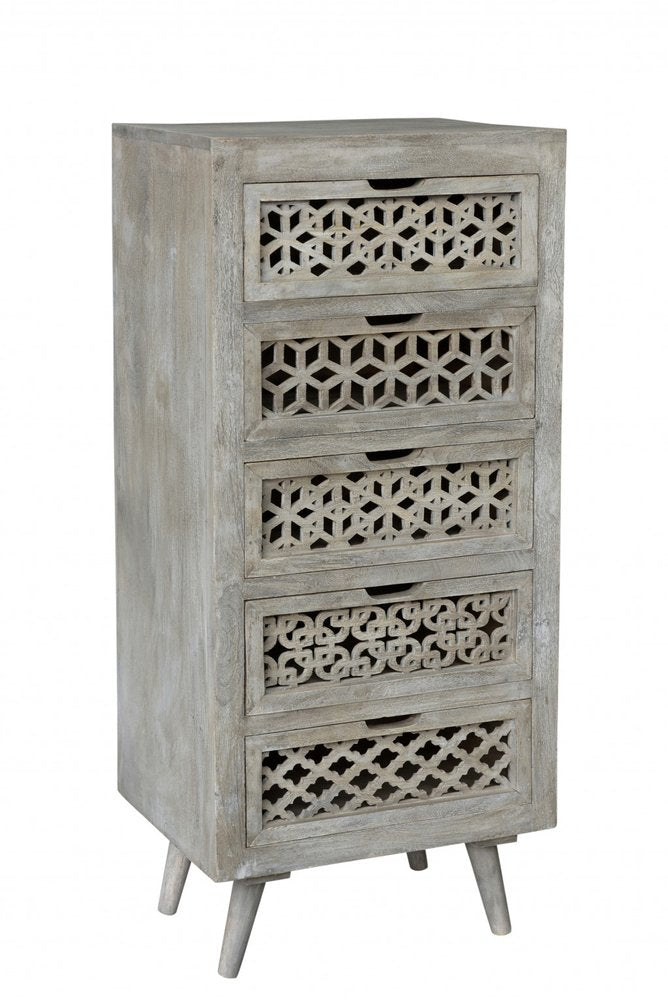 20" Gray Solid Wood Five Drawer Dresser