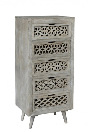 20" Gray Solid Wood Five Drawer Dresser