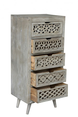 20" Gray Solid Wood Five Drawer Dresser