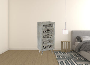 20" Gray Solid Wood Five Drawer Dresser