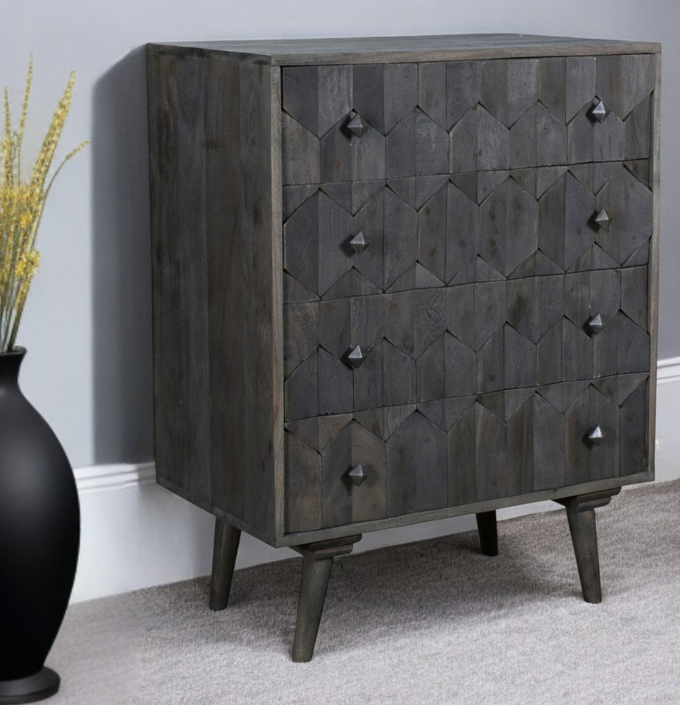 27" Gray Solid Wood Four Drawer Dresser