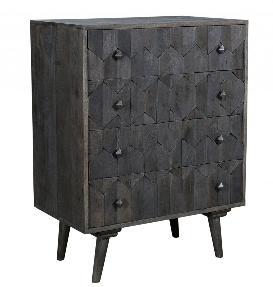 27" Gray Solid Wood Four Drawer Dresser