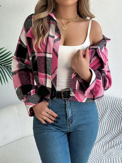 Classic Plaid Button Up Long Sleeve Jacket Women Cozy Trendy Everyday Wear Simple Jacket
