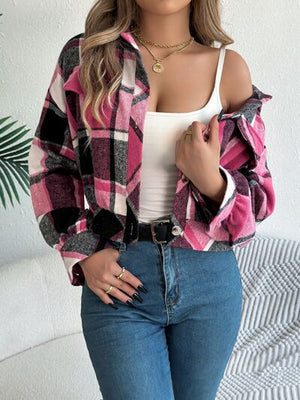 Classic Plaid Button Up Long Sleeve Jacket Women Cozy Trendy Everyday Wear Simple Jacket