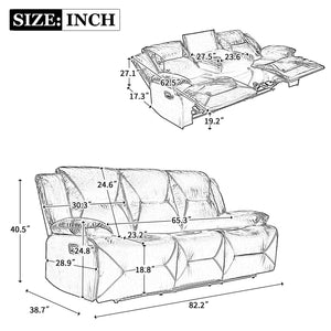 3 Seater Home Theater Recliner Manual Recliner Chair With A Led Light Strip Two Built-In Cup Holders For Living Room by Couch.com