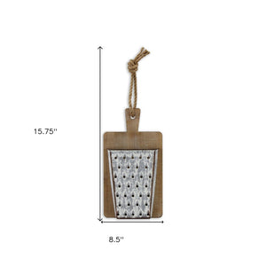 16" X 9" Gray and Brown Wood and Metal Kitchen Hanging Dimensional Sculpture