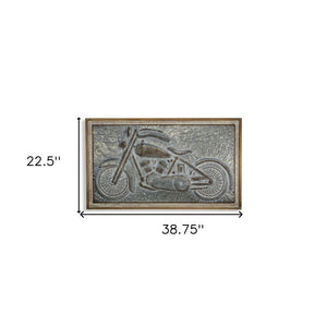 23" X 39" Gray and Brown Wood and Metal Wall Decor