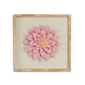 12" X 13" Pink and Off White Flower Wood and Metal Wall Decor